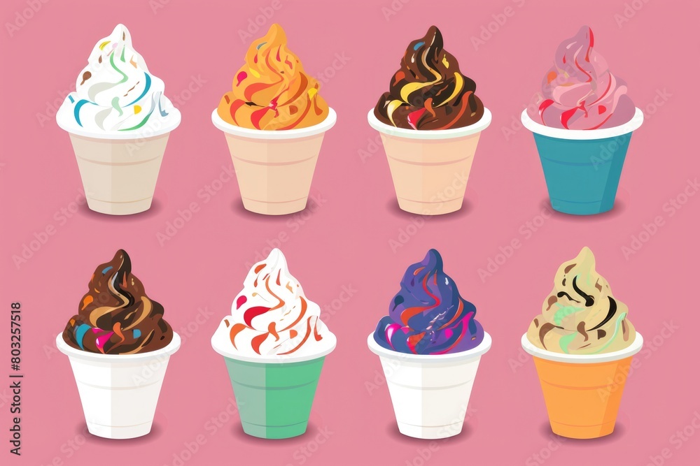 Poster various flavors of ice cream in different cones. perfect for summer menus