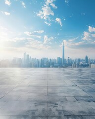 Cityscape image of a modern city with skyscrapers and a blue sky.