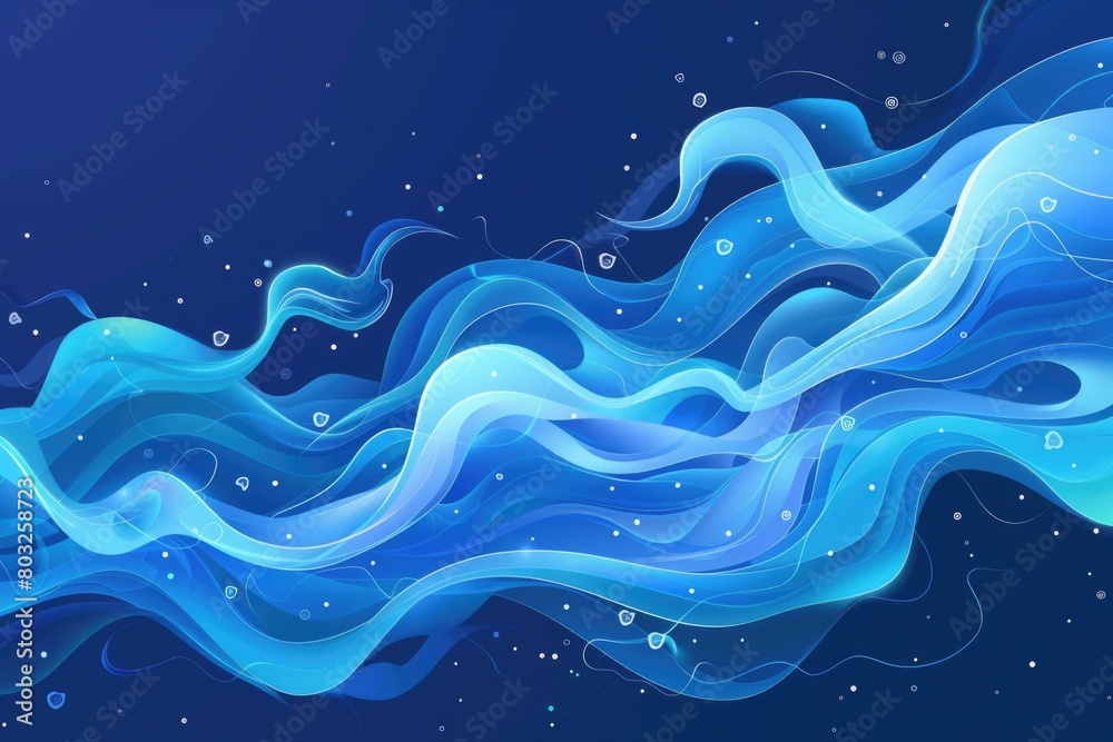 Poster A calming blue background with gentle waves and floating bubbles. Suitable for various design projects
