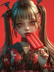 Creepy Kawaii Melted Monster Popsicle Girl , Goth creepy , 3D render