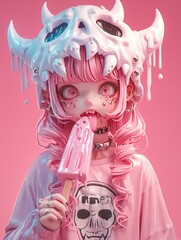 Creepy Kawaii Melted Monster Popsicle Girl , Goth creepy , 3D render