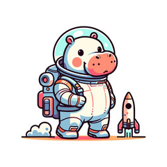 cute icon character hippo astronaut