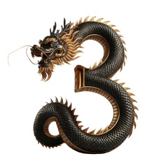 Fototapeta premium A dragon with a long tail and a gold head is sitting on a white background, isolated on a transparent background.