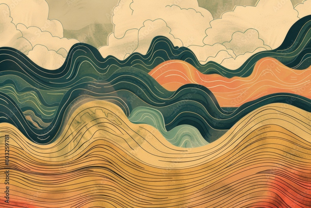 Poster abstract painting of waves and clouds in the sky, suitable for home decor or artistic projects