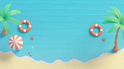 sea ​​background with palm trees, rubber swimming rings, sand and water
