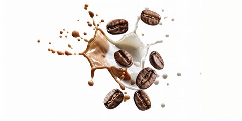 coffee beans with chocolate and milk mixing and splash