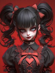 Creepy Kawaii Possessed Fox Girl , Goth creepy , 3D render
