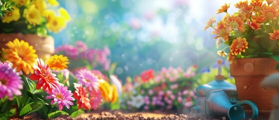 Create a vibrant and colorful garden scene with a variety of flowers in bloom