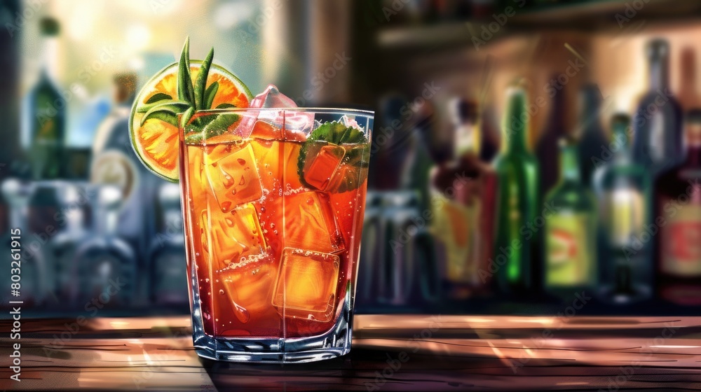 Poster close-up of a drink in a glass on a table. ideal for food and beverage concepts