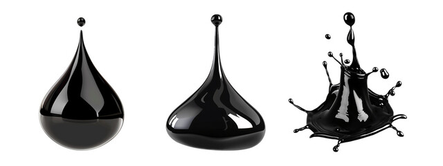 black ink dripped isolated on a transparent background, closeup