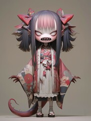 Creepy Kawaii Shadow Sorceress Girl , Goth creepy , 3D render