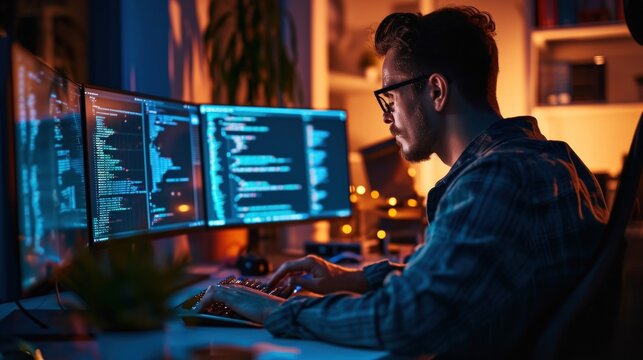 Programmers experimenting with unconventional coding methods, such as live coding performances or coding challenges. Copy Space