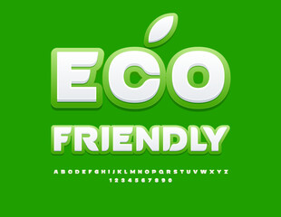 Fototapeta premium Vector eco concept Eco Friendly. White and Green bright Font. Modern Alphabet Letters and Numbers set.