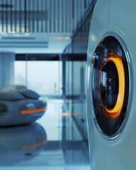 Design a futuristic interface for a time machine. The interface should be user-friendly and easy to understand. Incorporate a large, round display and a sleek, modern design.