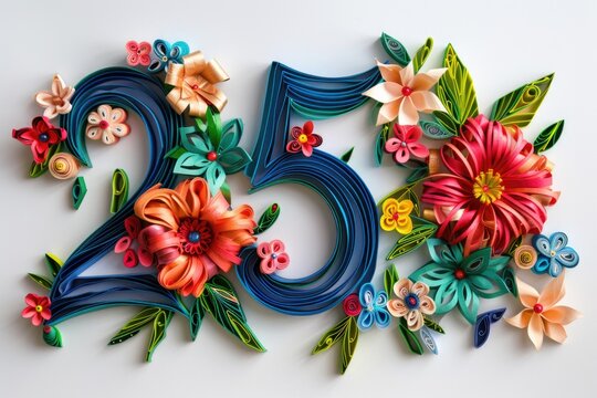 Paper quilled number with intricate floral and leaf designs, ideal for craft projects or educational materials
