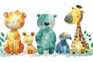 Whimsical cartoon zoo animals, including a polar bear, toucan, alligator, and giraffe, arranged in six rows