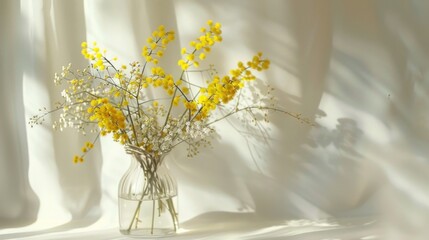 A vase filled with beautiful yellow and white flowers. Perfect for home decor or floral arrangements