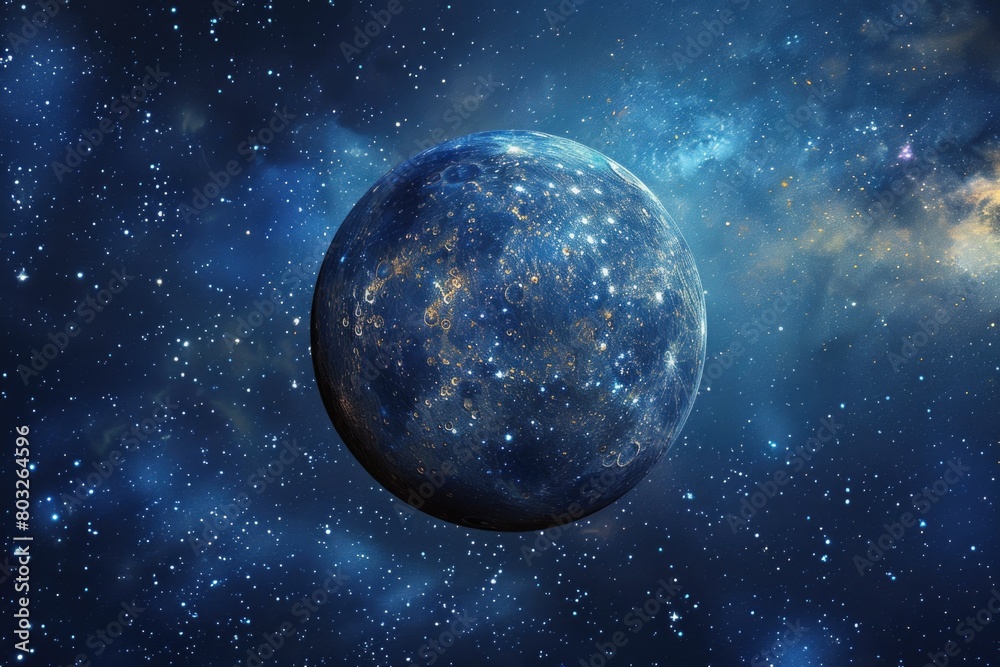 Poster A mesmerizing image of a blue planet in the middle of a galaxy. Perfect for science fiction or space exploration concepts