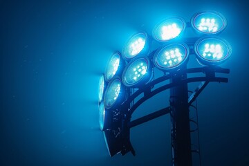 This high-quality image showcases stadium lights beaming in a dark, moody atmosphere providing illumination for night events