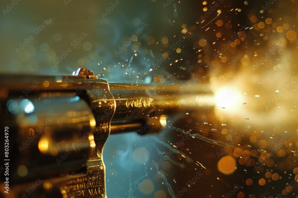 Aufkleber a close up of a gun with a blurry background. suitable for security or crime-related concepts