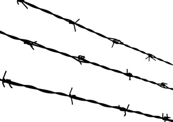 Three strands of barbed wire on the impassable border in dark dramatic tones of the protected area