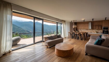 Modern living room interior, minimalistic, simple colorful walls, cozy furniture