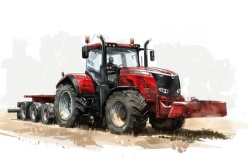 A red tractor parked on the dirt, suitable for agricultural concepts