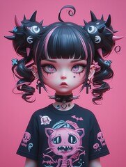 Creepy Kawaii Wormy Noodles Girl , Goth creepy , 3D render