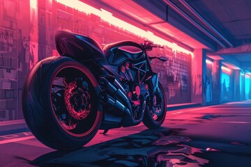 A motorcycle parked in front of a building, suitable for transportation themes - Powered by Adobe