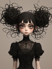 Creepy Kawaii Wormy Noodles Girl , Goth creepy , 3D render
