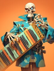 Musical Maestro A skeleton with a mischievous grin playing a pastelcolored instrument a xylophone...