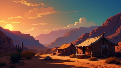 Village in the Canyon, game cartoon style