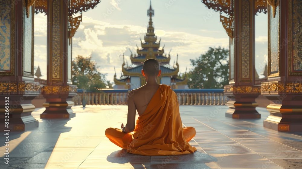 Poster A person sitting in a room with a building in the background. Suitable for various business concepts