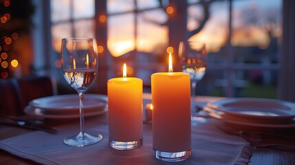 Candlelit dinner, soft focus, warm glow, intimate closeup, romantic setting