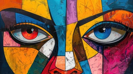 Colorful abstract portrait of a woman with bright eyes