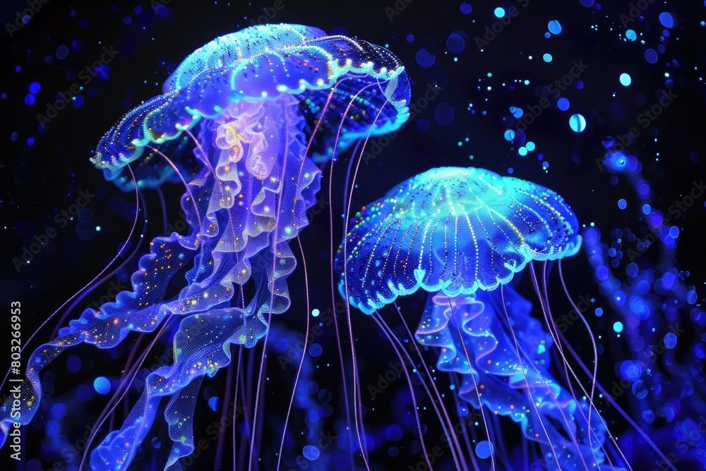 Poster a group of jellyfish floating in the water. suitable for marine life concepts