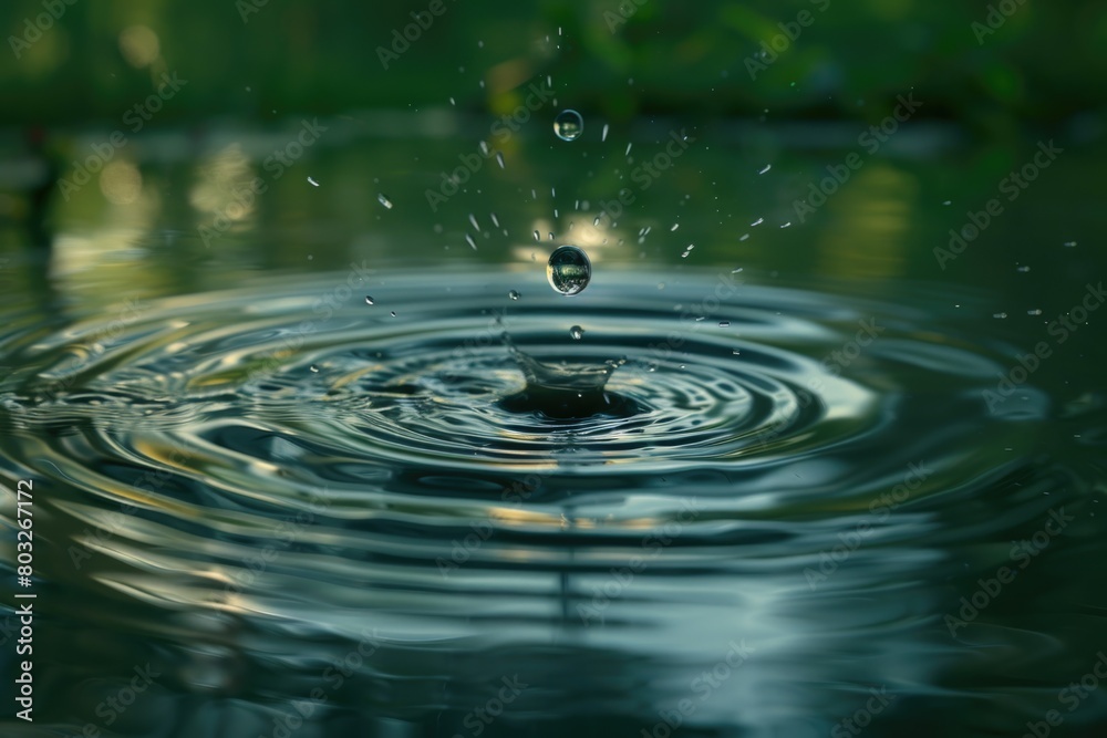 Poster A single drop of water splashing into a body of water. Suitable for nature and science concepts