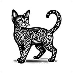 cat silhouette in animal ethnic, polynesia tribal illustration