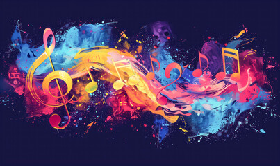abstract illustration of musical notes in childish style, logo for t-shirt print