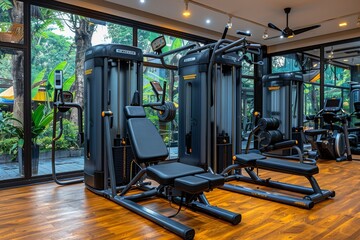 Fototapeta premium Busy Gym With Various Exercise Machines