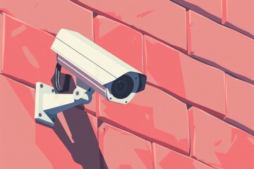 Surveillance camera on brick wall, suitable for security concepts