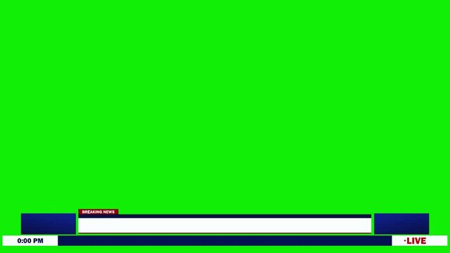 Live breaking news lower third green screen and time boxes seamless looping 4k animation