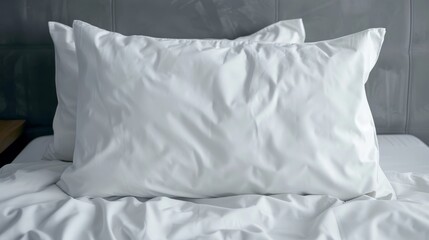 Obraz premium Modern white cushion mockup for bed with large pillow, ideal for aesthetic bedding branding