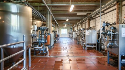 Fototapeta premium Cow milking facility and mechanized milking equipment in the milking hall