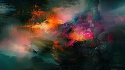 Vibrant abstract digital painting showcasing a vivid clash of colors and textures