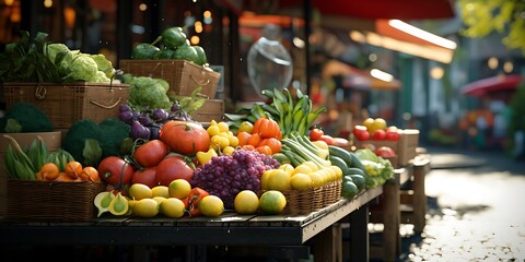 Fresh vegetables and fruits shop on the street.
