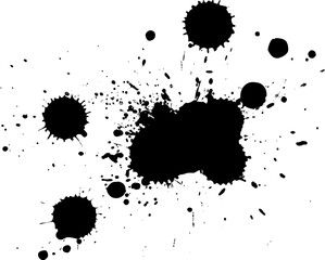black ink brush painting dropped splash splatter on white background