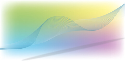 Abstract smooth wave on colorful background. Dynamic sound wave. Design element. Vector illustration. Wave with lines created using blend tool. Curved wavy line, smooth stripe.