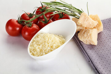 Shredded Italian hard parmesan cheese