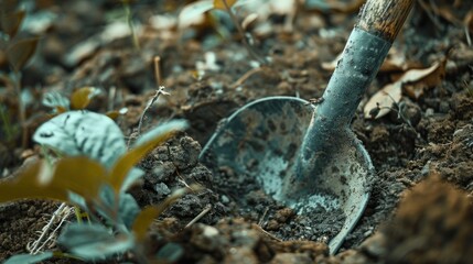 dig the ground with a shovel to do tree planting or afforestation AI generated